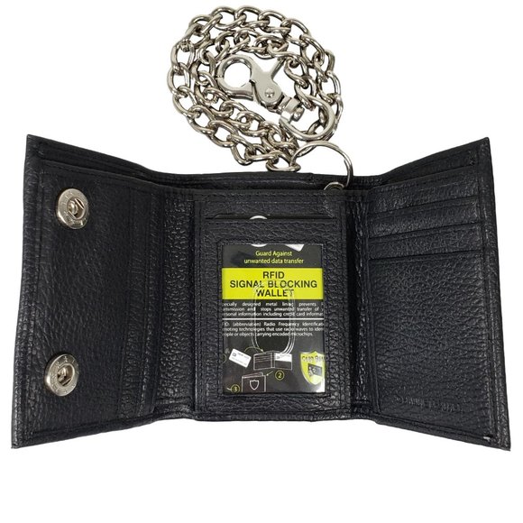 Men's RFID Signal Blocking Motorcycle Wallet with Chain Black - Picture 9 of 12